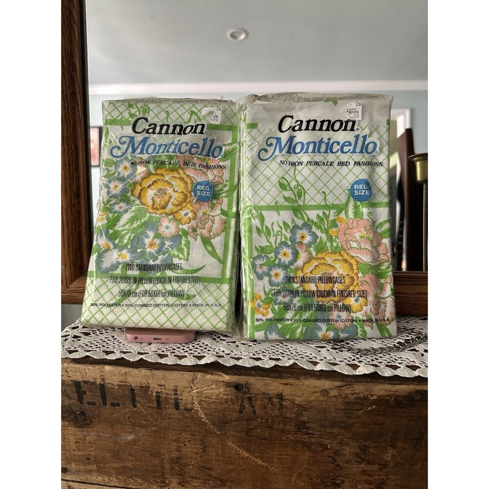 Vintage Cannon Monticello Percale Fitted Bed Sheet (2) Sets Floral Dead Stock.